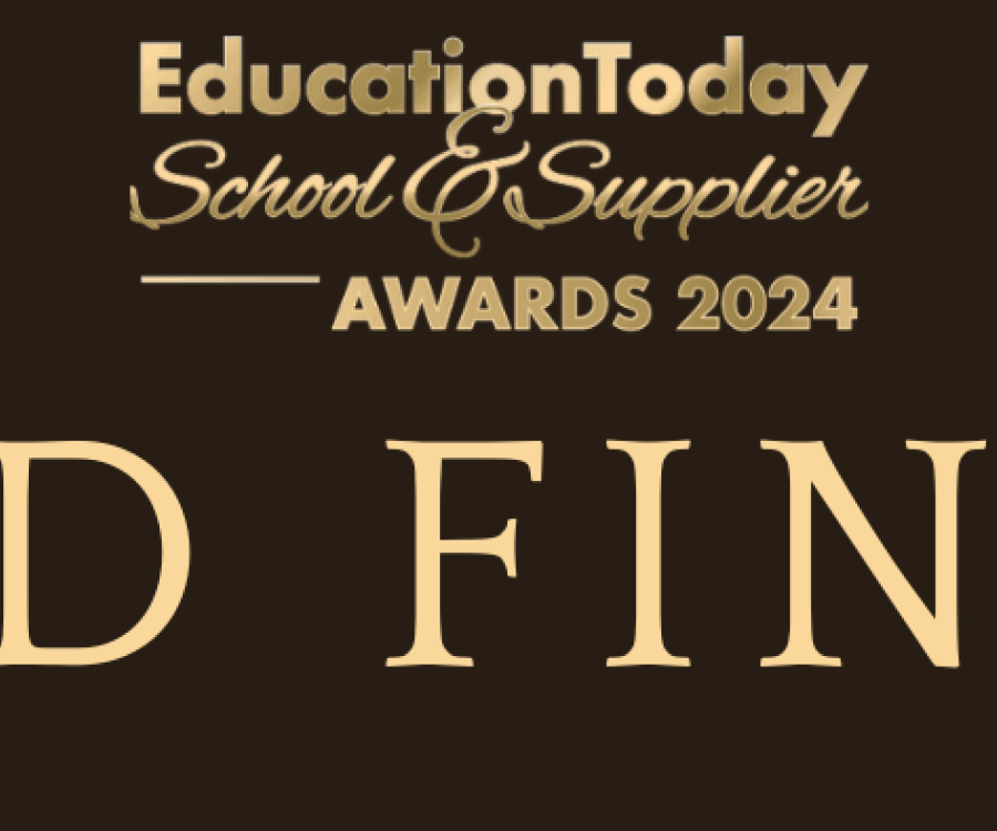 Banner reading 'Education Today School & Supplier Awards 2024 Proud Finalist' with gold sparkles on a dark background.